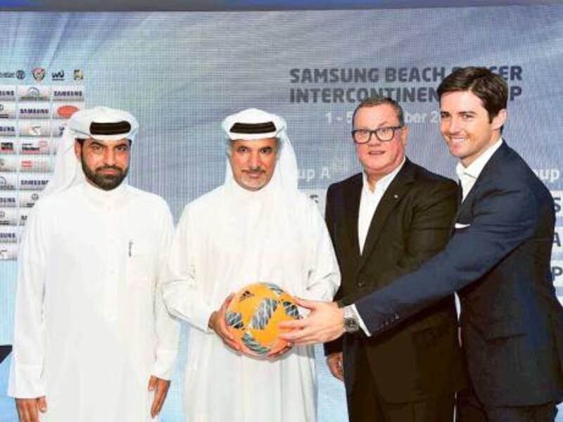 Saeed Hareb (second left) and Joan Cusco (second right) are joined by Ali Omar (extreme left) and Alex Soriano at the official draw ceremony for the Intercontinental Cup Dubai. (Photo: Dubai Sports Council)
