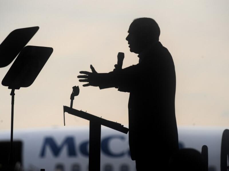 Republican presidential candidate Arizona Senator John McCain speaks at a campaign rally at the airport in Moon Township, Pennsylvania. (Robyn BECK / AFP)