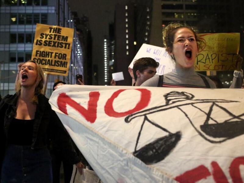 Protesters march from Union Square to Times Square in a demonstration against Supreme Court Nominee Brett Kavanaugh on October 6, 2018 in New York City. (Yana Paskova/Getty Images/AFP)