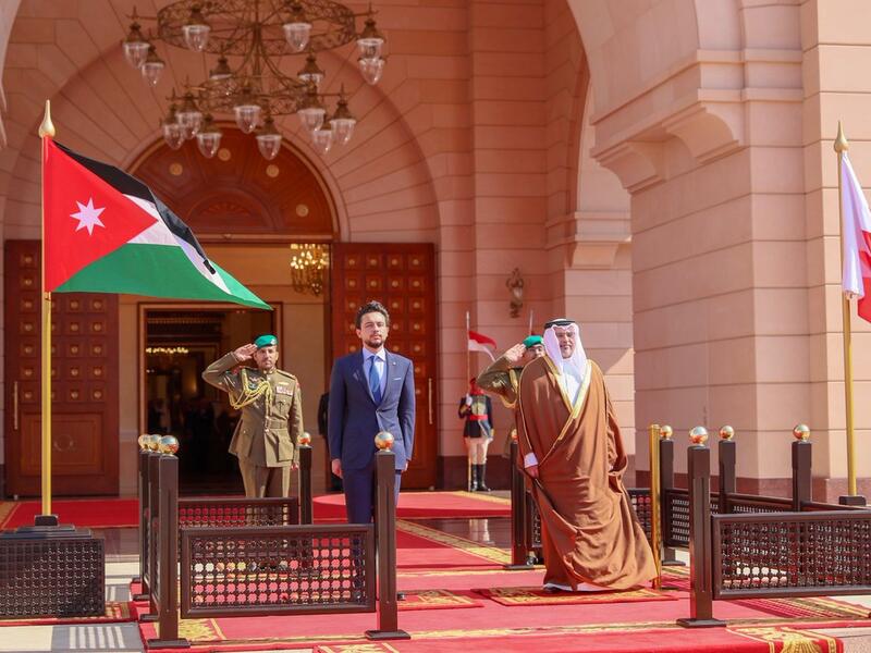 An official welcoming ceremony is held for the Crown Prince, at Al Qudaibiya Palace in Manama.
(Twitter/@RHCJO)