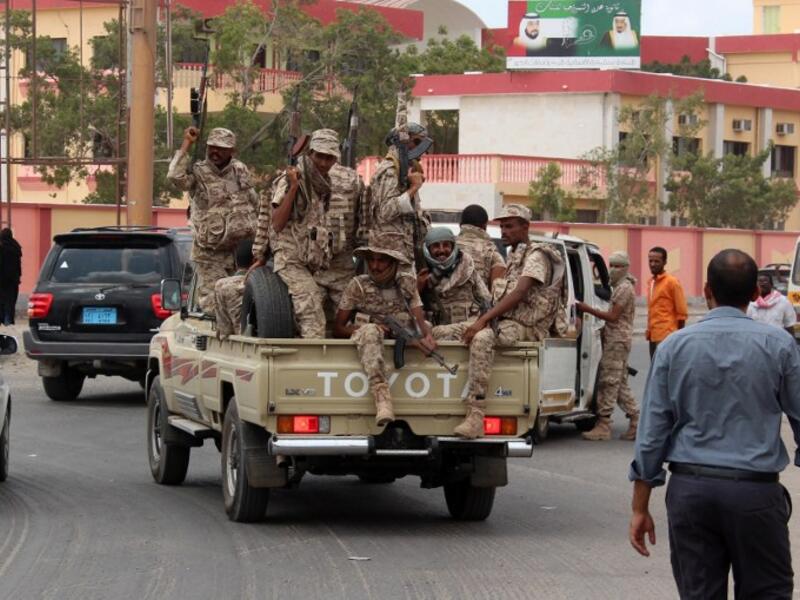 A group of Loyalist soldiers riding through Aden, Yemen. (AFP/File)