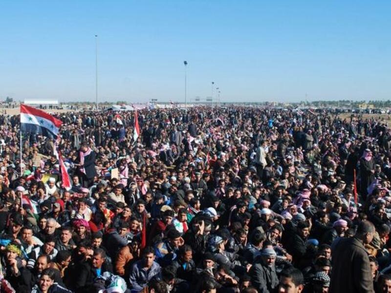 Iraqi protestors call for the release of prisoners they allege were arrested on sectarian grounds by Iraq's Shiite-led authorities during a demonstration in Ramadi, Anbar's provincial capital, on Friday. (AFP)