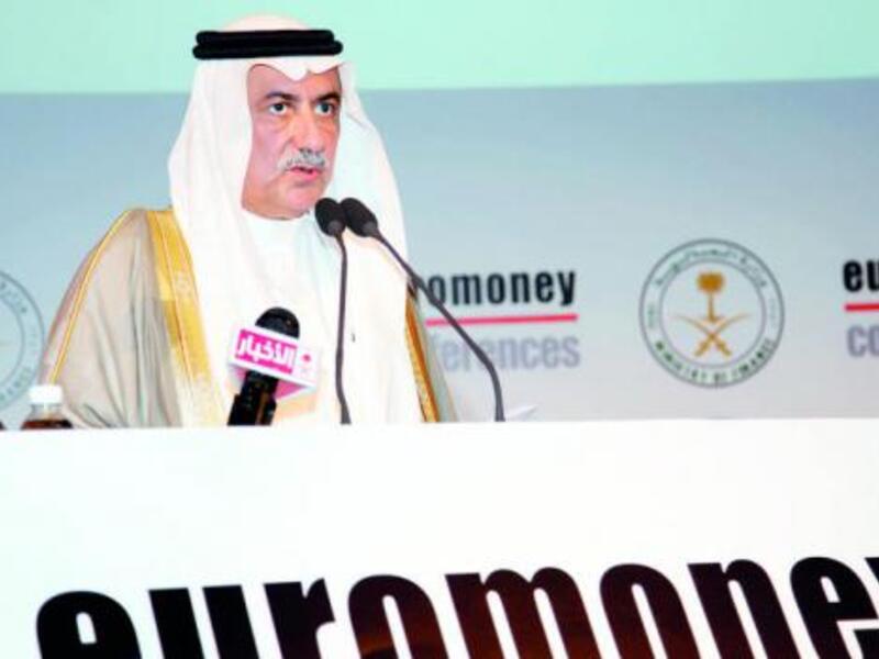 Finance Minister Ibrahim Al-Assaf addresses the 8th Euromoney Conference in Riyadh on Tuesday. (AN photo by Ahmed Fathy)