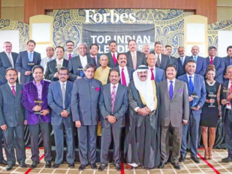 Indian Minister of State for Human Resource Development Shashi Tharoor with some of the Top 100 Indian Leaders in Dubai.