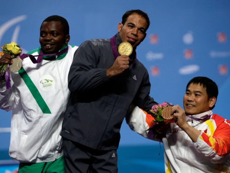 A Paralympics power-lifting podium without Jordanians, flown back for sexual assault charges in London in 2012. (Getty image).