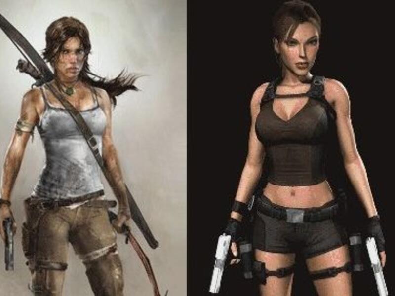 The new 'realistic' Arab version (L) and original Lara Croft (R).