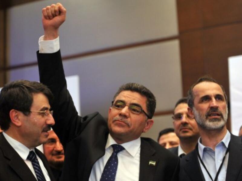 Prime Minister Ghassan Hitto with other members of the Syrian opposition (AFP)