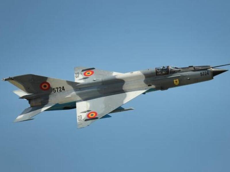 An MiG-21 jetfighter, the same model as the one flown into Jordan 