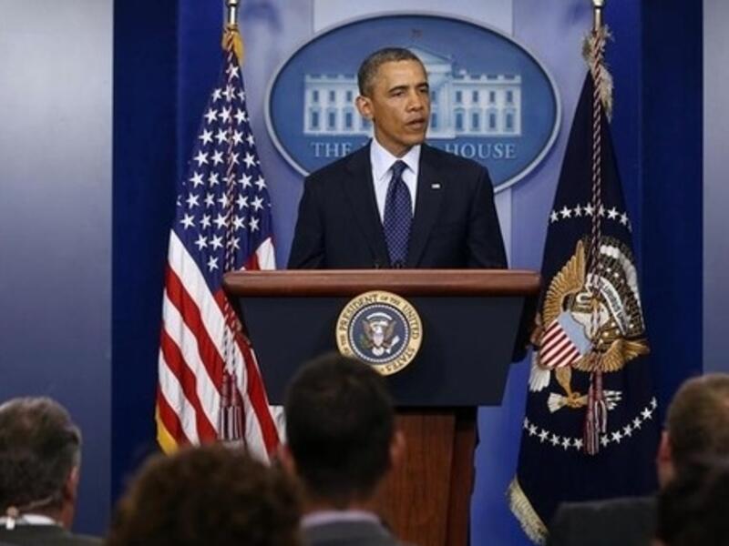 President Barack Obama talks about the explosions at the Boston Marathon at the White House on Tuesday. (Photo: Al Arabiya)  