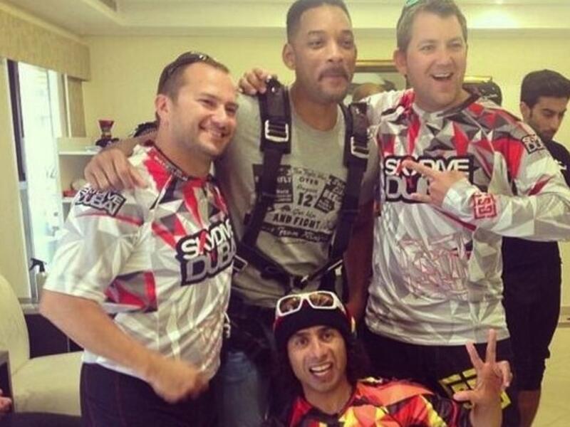 Will Smith smiling at Sky Dive Dubai (Image: Twitter)