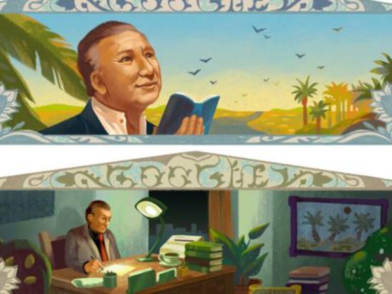 Syrian poet is depicted in four separate doodles marking different cities he lived in. (Google)