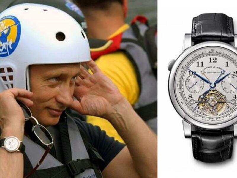الرئيس الروسي فلاديمير بوتين يرتدي ساعة لانجي اند زونَ تيربوغراف النادرة. يبلغ سعرها 533400 دولار.