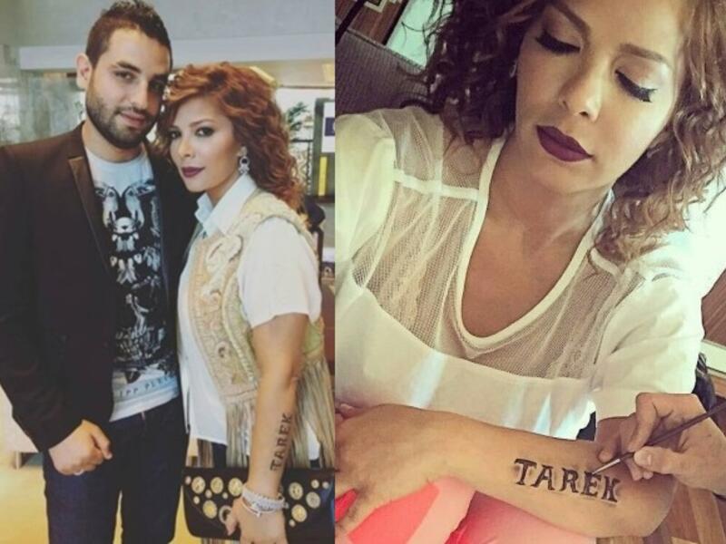 آخر المنضمات لظاهرة التاتو الفنانة السورية أصالة نصري والتي عبرت عن جبها لزوجها طارق العريان برسم اسمه على ذراعها 