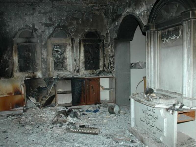 A picture taken on May 9, 2014 shows the damage inside Um al-Zinar church in the Christian Hamidiyah neighborhood of Syria's central city of Homs. (AFP/File)