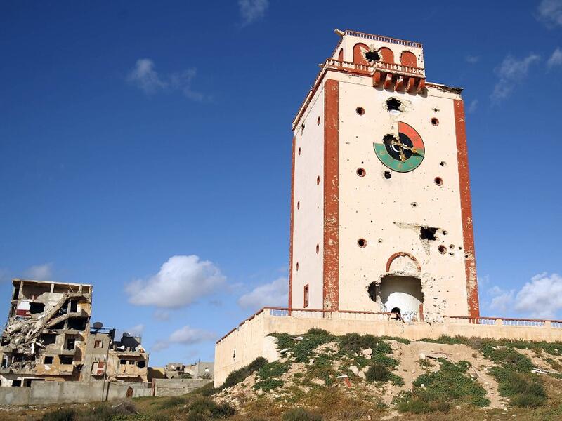 Buildings, heavily damaged from previous clashes, are pictured in Libya's eastern city of Benghazi on April 8, 2019. Abdullah DOMA / AFP