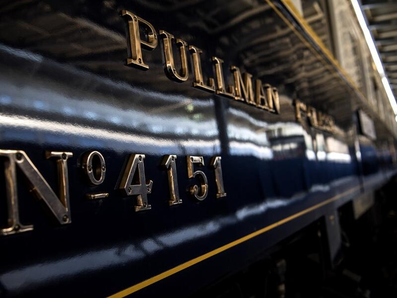 This picture taken on May 13, 2019 shows the carriage number of a restored Orient Express train displayed at the Gare de l'Est train station in Paris.  Christophe ARCHAMBAULT / AFP