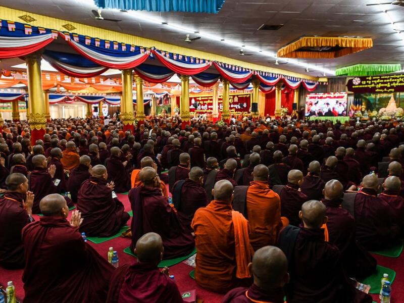 Buddhist monks attend the annual meeting of the ultra-nationalist group Buddha Dhamma Parahita Foundation, previously known as Ma Ba Tha, in Yangon on June 17, 2019.  Ye Aung THU / AFP