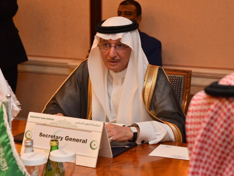 Yousef bin Ahmed Al-Othaimeen, Secretary General of the Organization of Islamic Cooperation (OIC), addresses the OIC Ministerial Contact Group on Jammu and Kashmir on the sidelines of the 14th Session of the Islamic Summit Conference (Twitter)