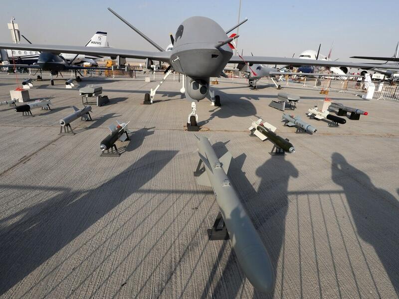 A Chinese-made Wing Loong II drone on display during the 2017 Dubai Airshow /AFP
