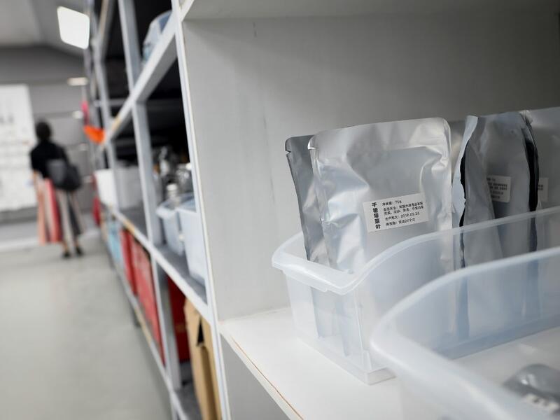 This picture shows food on a shelf at "Mars Base 1", a C-Space Project, in the Gobi desert, some 40 kilometres from Jinchang in China's northwest Gansu province on April 17, 2019. WANG ZHAO / AFP