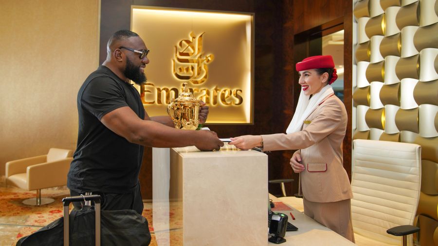 Excitement soars in Paris as Emirates passes the Webb Ellis Cup to the host nation