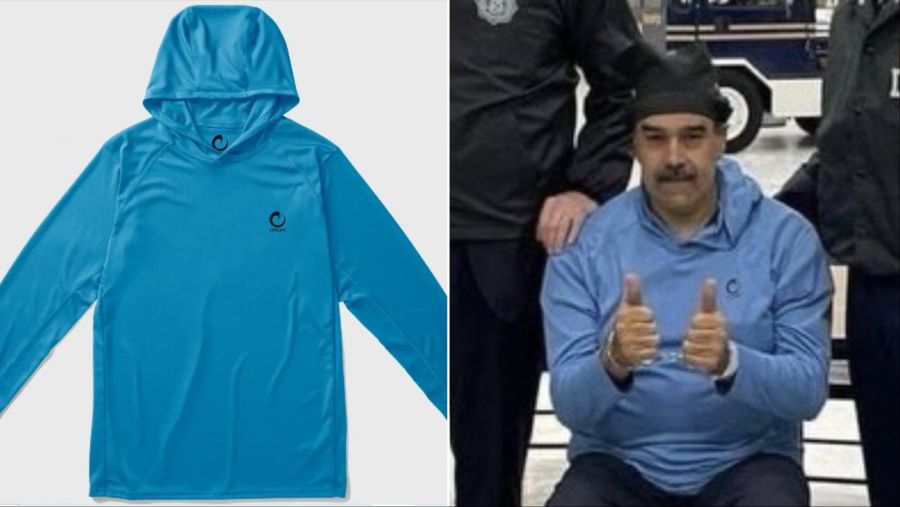 Nicolas Maduro wearing a blue sweater