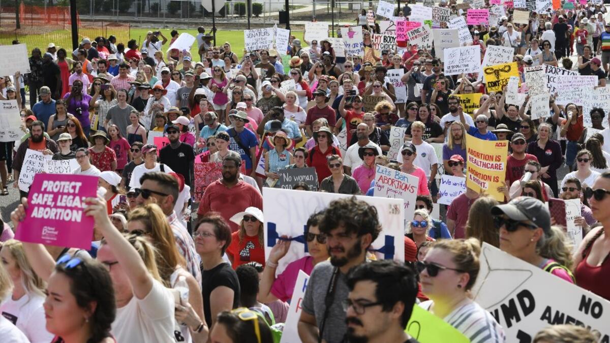Protestors participate in a rally against one of the nation's most restrictive bans on abortions on May 19, 2019 in Montgomery, Alabama. Julie Bennett / GETTY IMAGES NORTH AMERICA / AFP
