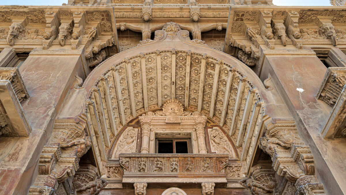 Low angled view of external facade of Baron Empain Palace, Heliopolis district, Cairo, Egypt  (Shutterstock)