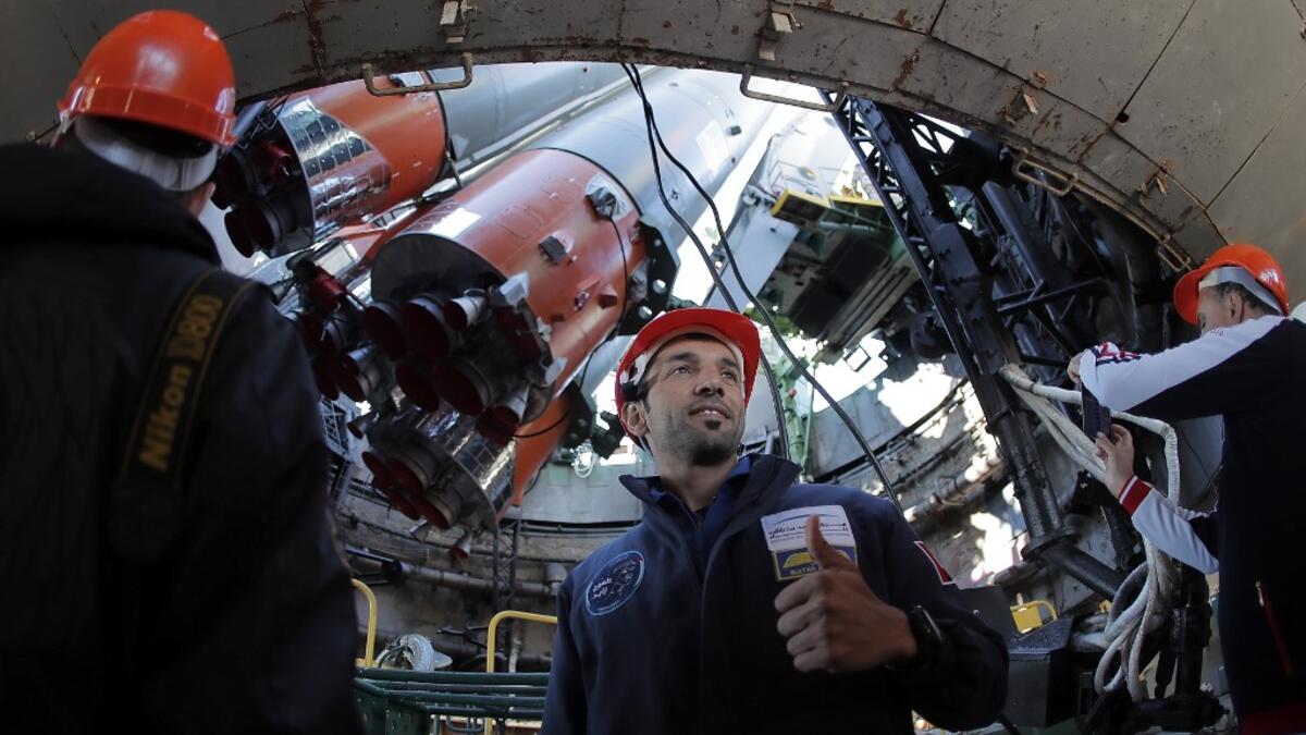 The Soyuz booster rocket FG with Soyuz MS-15 spacecraft is mounted on the launch pad at the Russian-leased Baikonur cosmodrome in Kazakhstan on September 23, 2019. MAXIM SHIPENKOV / POOL / AFP