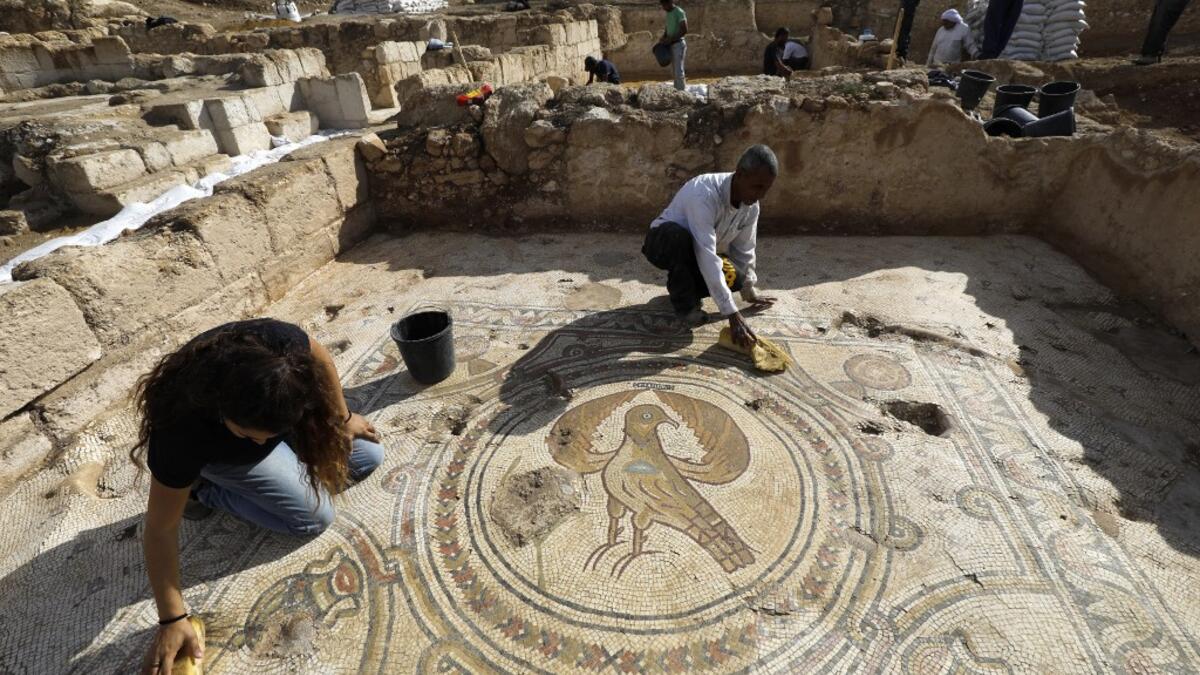 The magnificent 1500-year-old church, decorated with spectacular mosaic floors and Greek inscriptions, was discovered during a three-year excavation near a residential area. MENAHEM KAHANA / afp