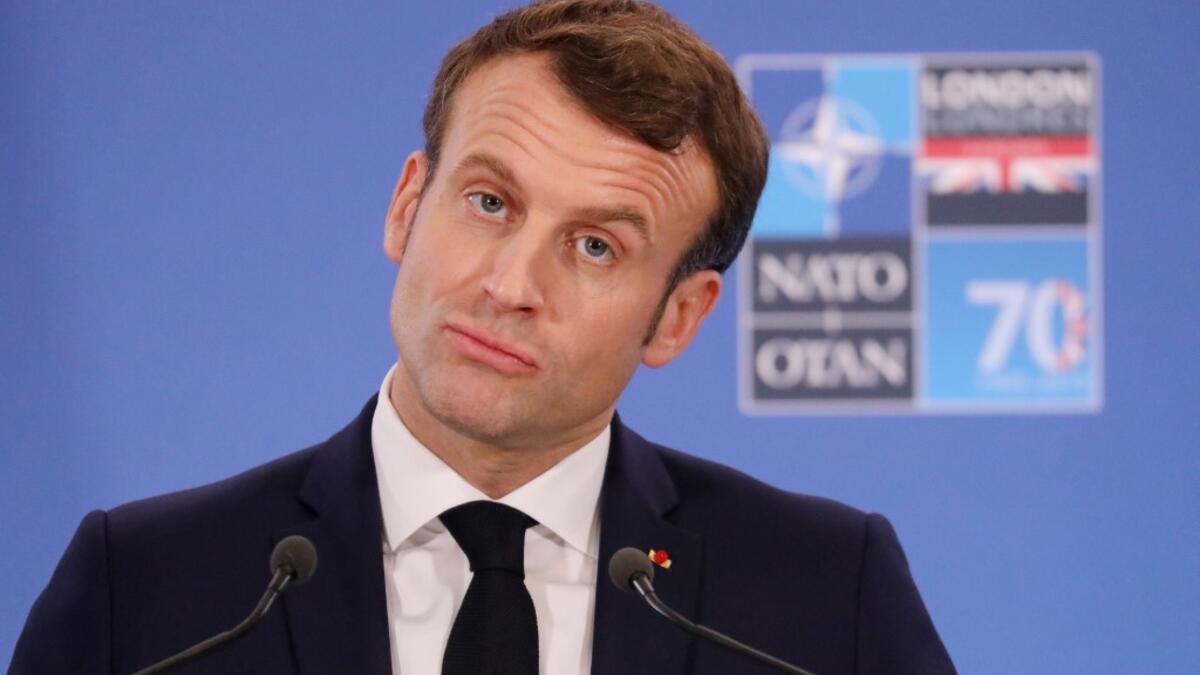 France's President Emmanuel Macron gives a press conference at the NATO summit at the Grove hotel in Watford, northeast of London on December 4, 2019. LUDOVIC MARIN / AFP