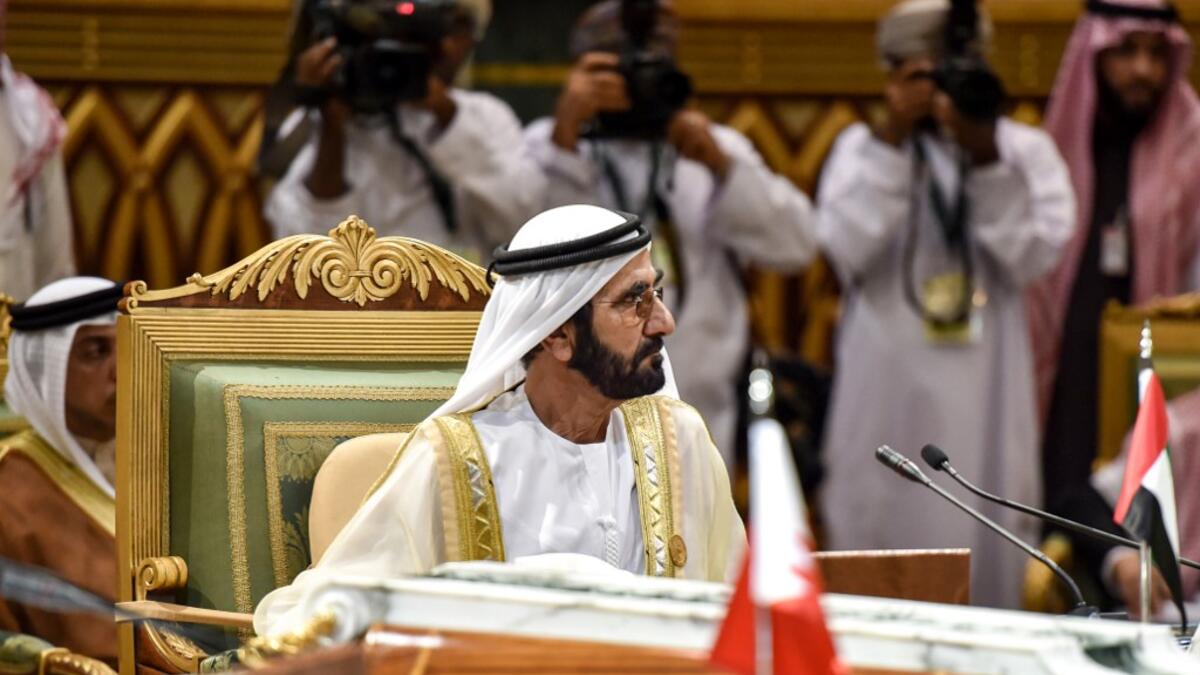 Mohammed bin Rashid Al-Maktoum, Vice President and Prime Minister of the United Arab Emirates, and ruler of the Emirate of Dubai, attends a session of the 40th Gulf Cooperation Council (GCC) summit held at the Saudi capital Riyadh on December 10, 2019. Fayez Nureldine / AFP