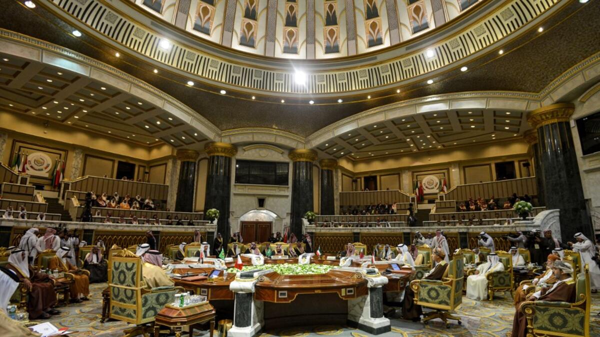 This picture taken on December 10, 2019 shows a general view of a session of the Gulf Cooperation Council (GCC) summit held in the Saudi capital Riyadh. Fayez Nureldine / AFP