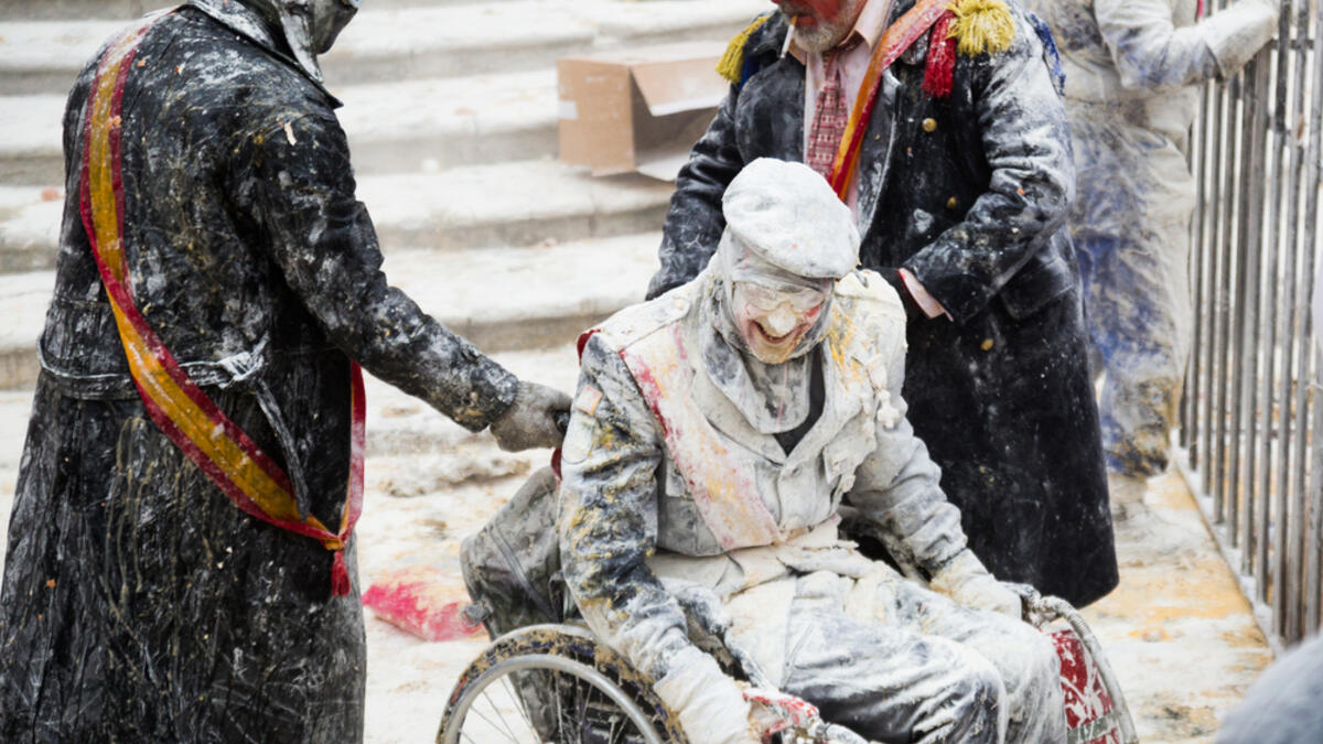 Traditional annual festival Els Enfarinats in Valencia. Ibi, Spain  (shutterstock)