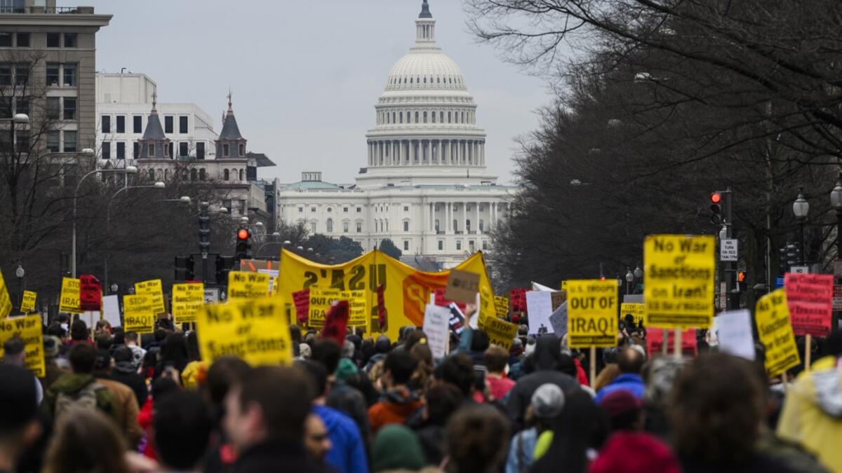 Demonstrators are protesting the US drone attack which killed Iran's Major General Qasem Soleimani in Iraq on January 3, a dramatic escalation in spiralling tensions between Iran and the US, which pledged to send thousands more troops to the region. ANDREW CABALLERO-REYNOLDS / AFP