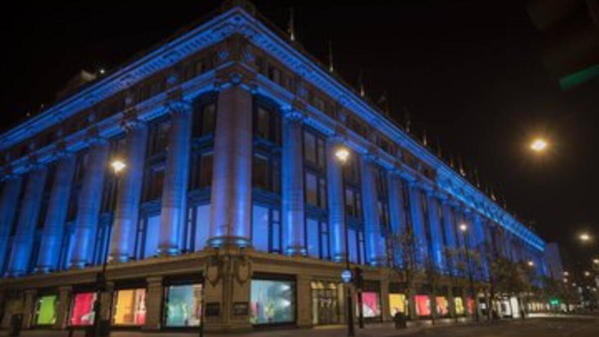Selfridges was also lit in blue on Thursday supporting NHS. (Twitter)