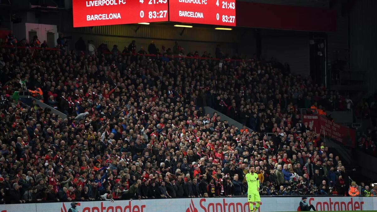 5- تعويض ليفربول خسارته ذهاباً 0-3 أمام برشلونة في نصف نهائي دوري أبطال أوروبا موسم 18-19 بالفوز إيابا 4-0