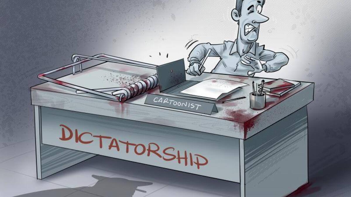 Cartoonists draw in solidarity with Emad Hajjaj, who was arrested in Jordan over a cartoon this week. (Image by Sanouni Imad/ Facebook)