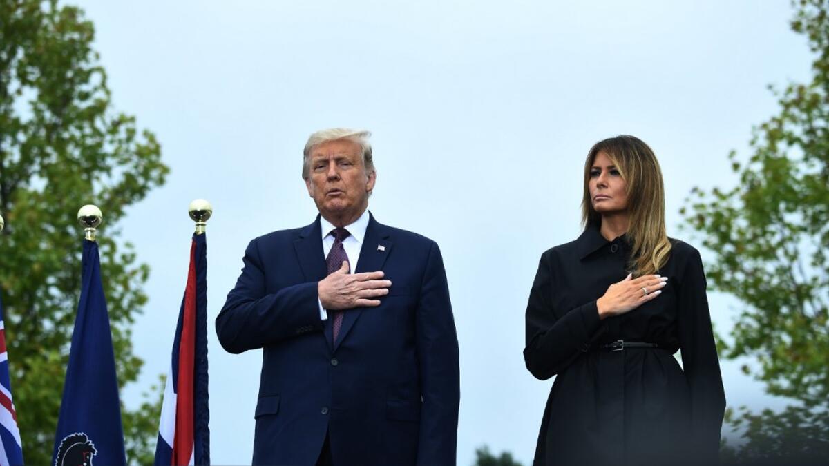 US President Donald Trump and First Lady Melania Trump attend a ceremony commemorating the 19th anniversary of the 9/11 attacks, in Shanksville, Pennsylvania, on September 11, 2020. Brendan Smialowski / AFP