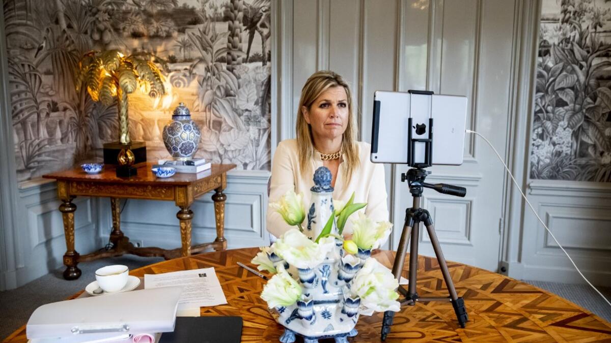 Queen Maxima of the Netherlands attends a meeting of the United Nations (UN) from Huis Ten Bosch in the Hague, on September 23, 2020. Patrick van Katwijk / ANP / AFP