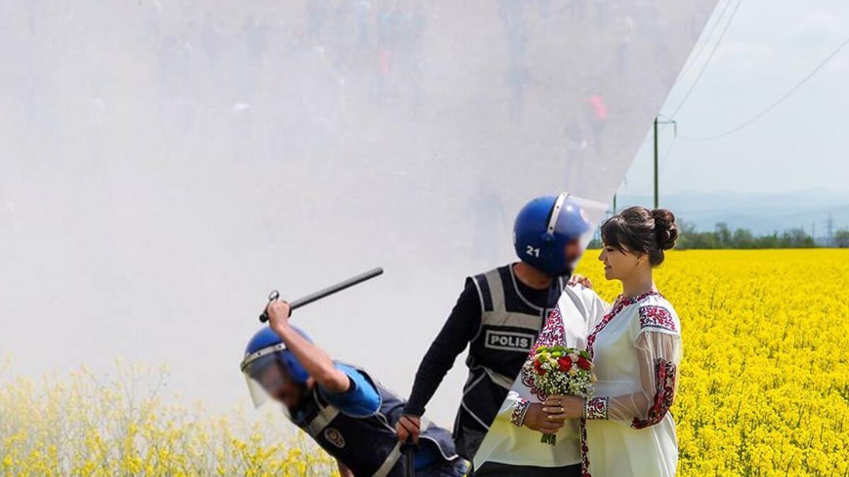 A Turkish riot policeman beats a protestor in a field during a demonstration at Dicle University, in Diyarbakir, on April 9, 2013. Leftist students protest after a clash between left and right-wing groups at Dicle University.  Police brutality or police violence is legally defined as a civil rights violation where officers exercise undue or excessive force against a civilian. This includes, but is not limited to, physical or verbal harassment, physical or mental injury, property damage, and death.(Instagram