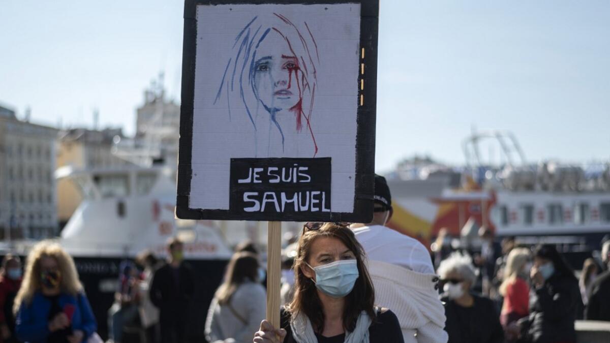 Thousands of people rally in different French cities on October 18 in a show of solidarity and defiance after a teacher was beheaded for showing pupils cartoons of the Prophet Mohammed. His murder in a Paris suburb on October 16 shocked the country and brought back memories of a wave of Islamist violence in 2015. Christophe SIMON / AFP