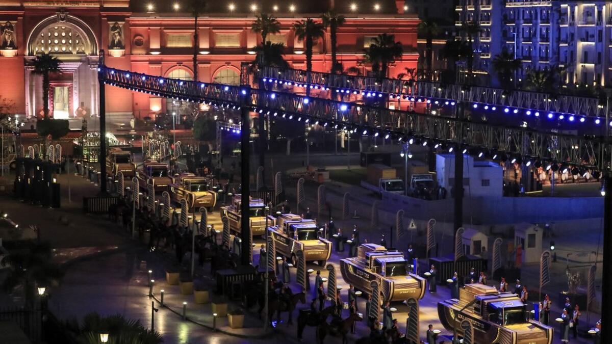 The carriages carrying 22 ancient Egyptian royal mummies