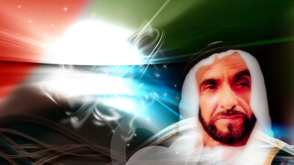 يُكرّم جواز السفر الشيخ زايد بن سلطان آل نهيان، بصفحة خاصة مختومة بورق ذهبي، وصورة فوتوغرافية تعود إلى عام 1971.