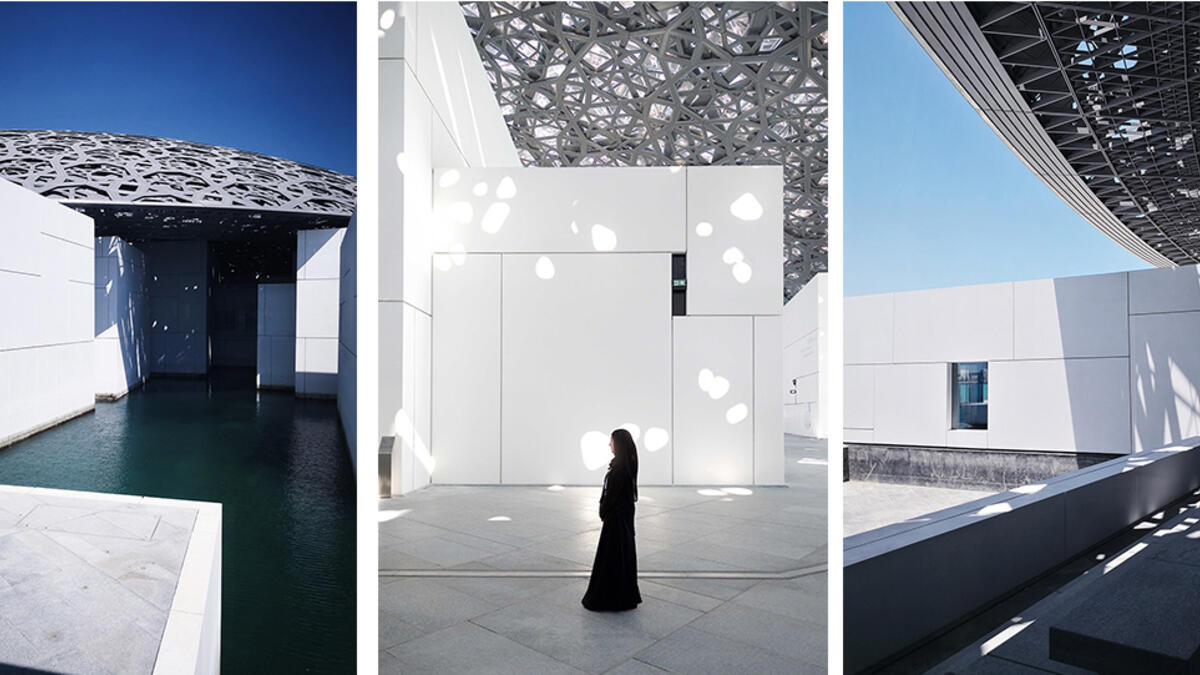 متحف اللوفر أبوظبي – أبوظبي: عادة ما ينشغل متحف اللوفر أبو ظبي بالسياح، لكنه لا يقلل من الجمال المعماري لتصميم جان نوفيل المذهل، حيث يتدفق ضوء الشمس عبر القبة الهندسية لخلق تأثير مذهل يُعرف باسم "مطر الضوء"، والذي يوفر إضاءة ساحرة للصور الشخصية.