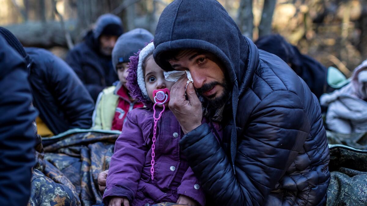 Migrants near the Belarus-Polish border