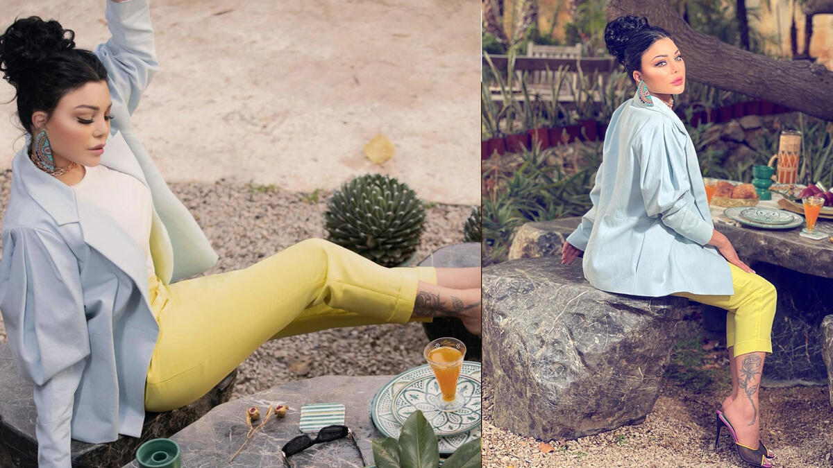 Haifa Wahbeh and her pastel color outfit