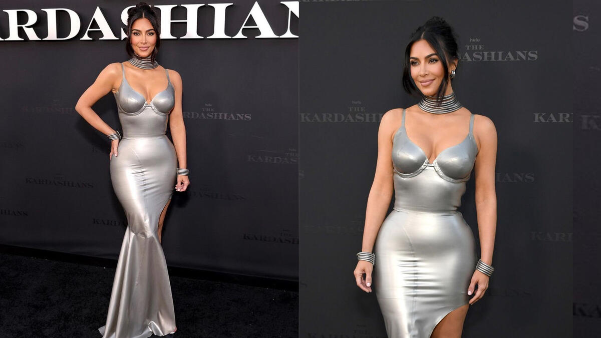 Kim Kardashian in a custom Mugler latex dress