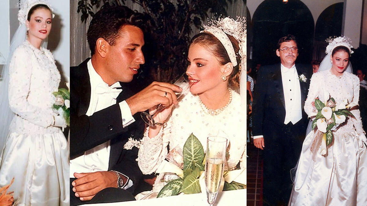 18 year old Sofia Vergara getting married to her highschool sweetheart Joe Gonzalez in 1991.