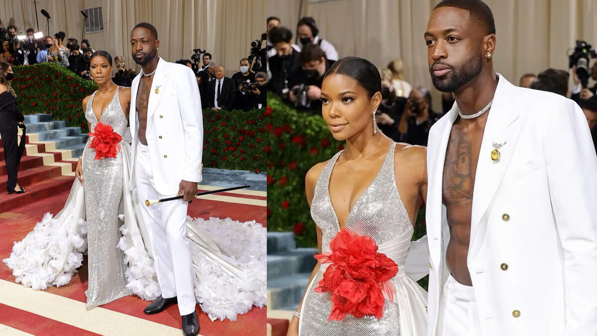 Gabrielle Union and Dwyane Wade dressed in custom Atelier Versace